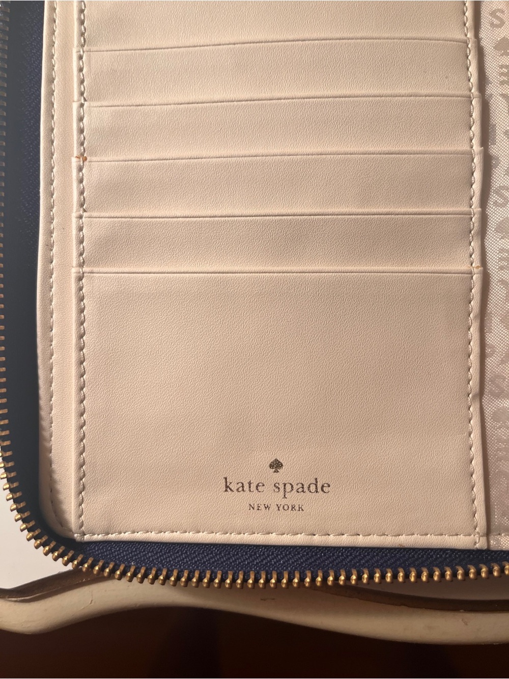 kate spade Navy Leather Zip-Around Card Holder with Gold Hardware - Picture 8 of 13